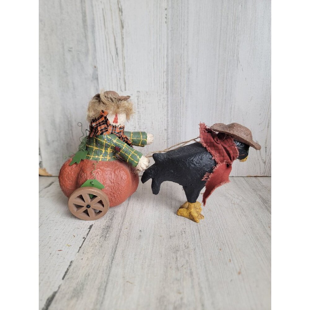 Vintage crow pulling scarecrow Halloween home decor figure‎